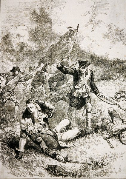La mort du major John Pitcairn des Marines britanniques à la bataille de Bunker Hill - American School