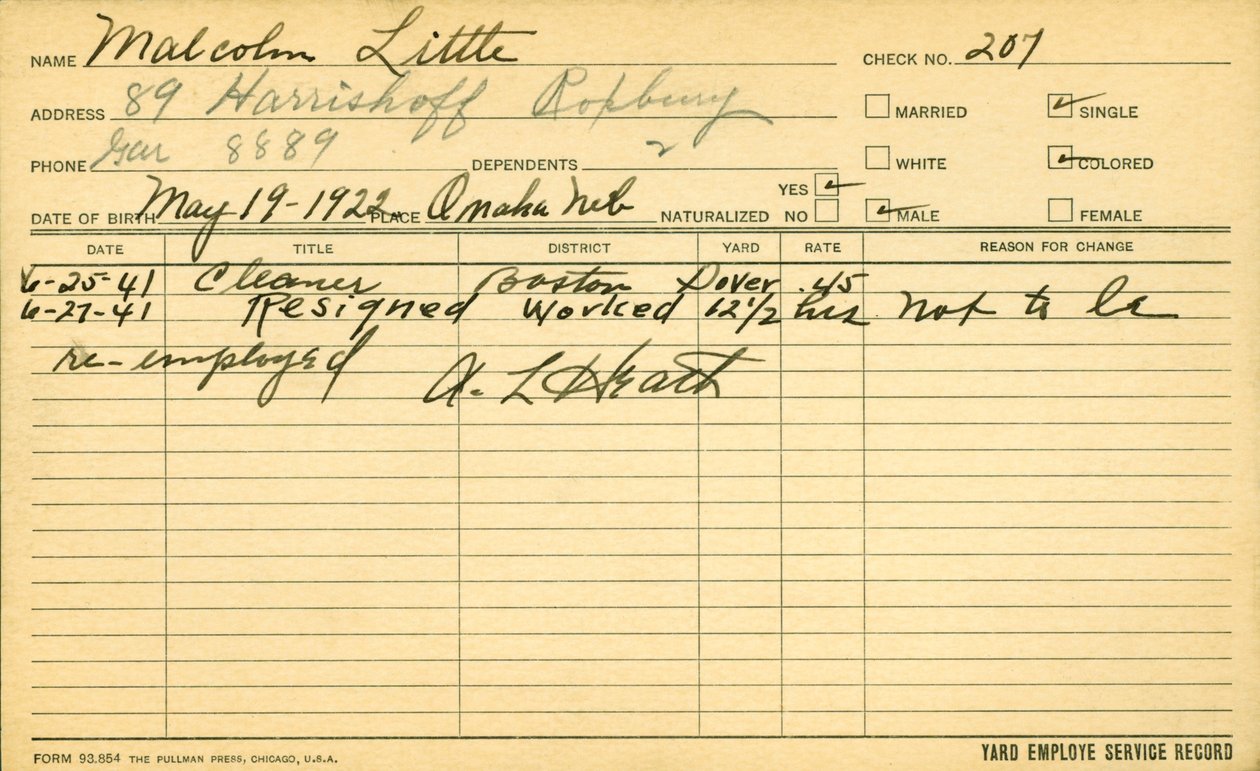 Le dossier de service de Malcolm X - American School