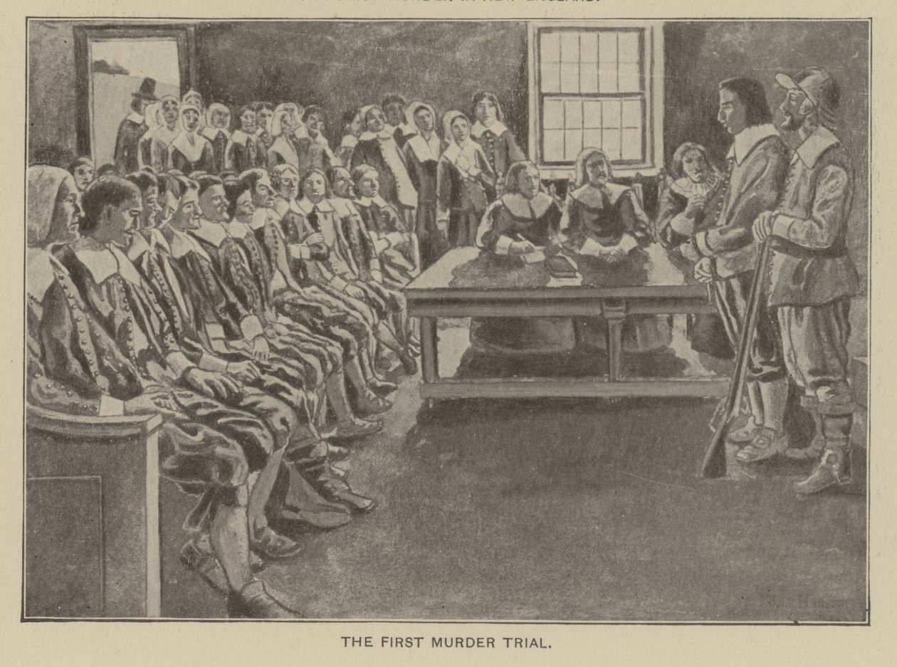 Le premier procès pour meurtre en Nouvelle-Angleterre (litho) - American School