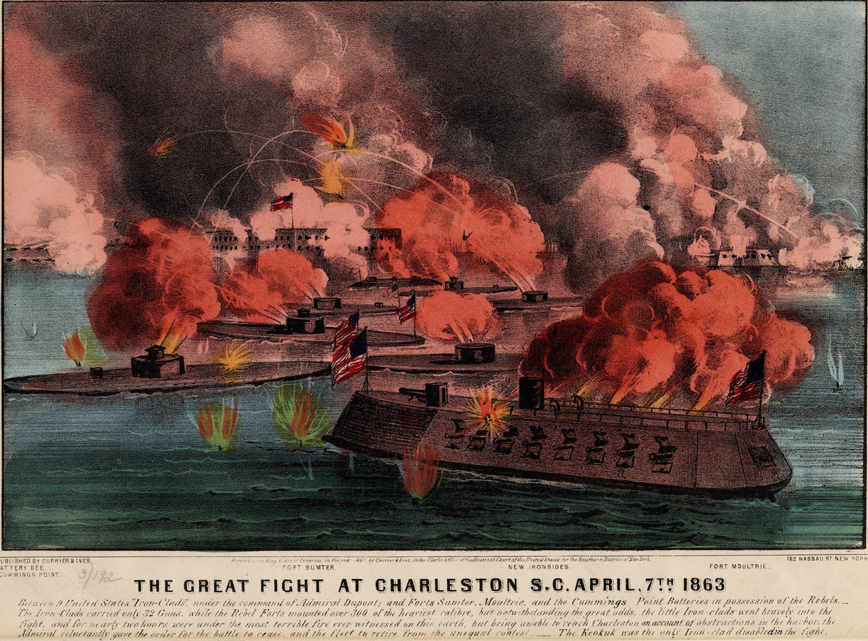 Le grand combat à Charleston S.C., 7 avril 1863, pub. Currier & Ives, 1863 - American School