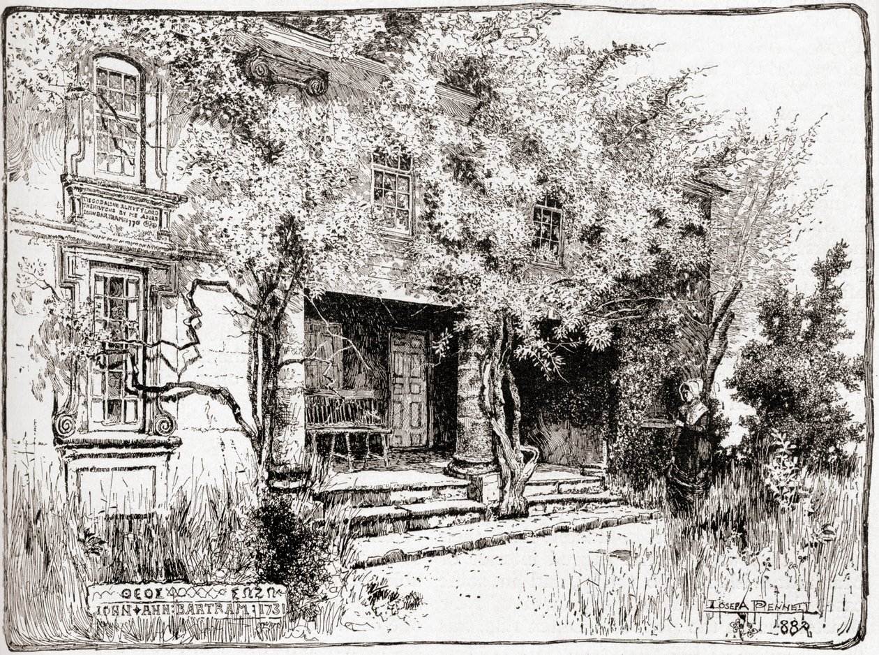 La maison de John Bartram près de Philadelphie, extrait de The Century Illustrated Monthly Magazine, publié en 1884 (gravure sur bois) - American School