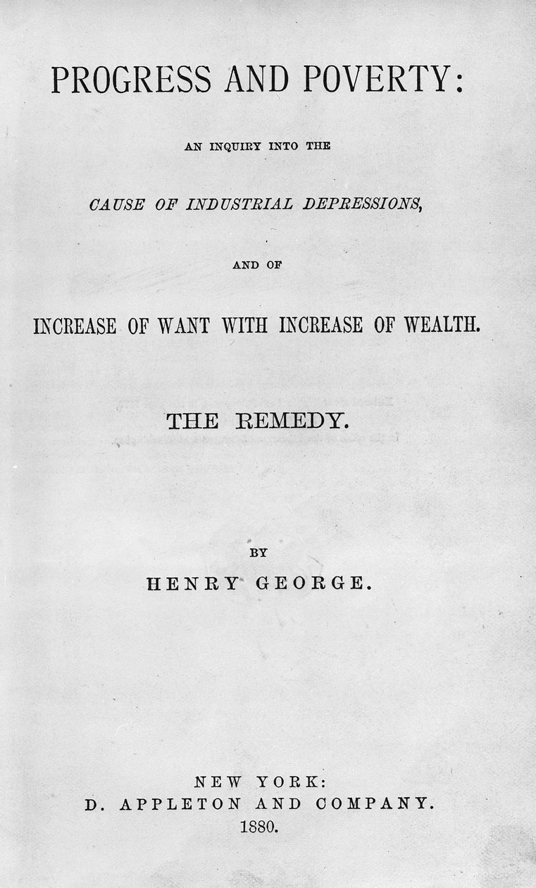 Page de titre de Progrès et pauvreté par Henry George, publié en 1880 - American School