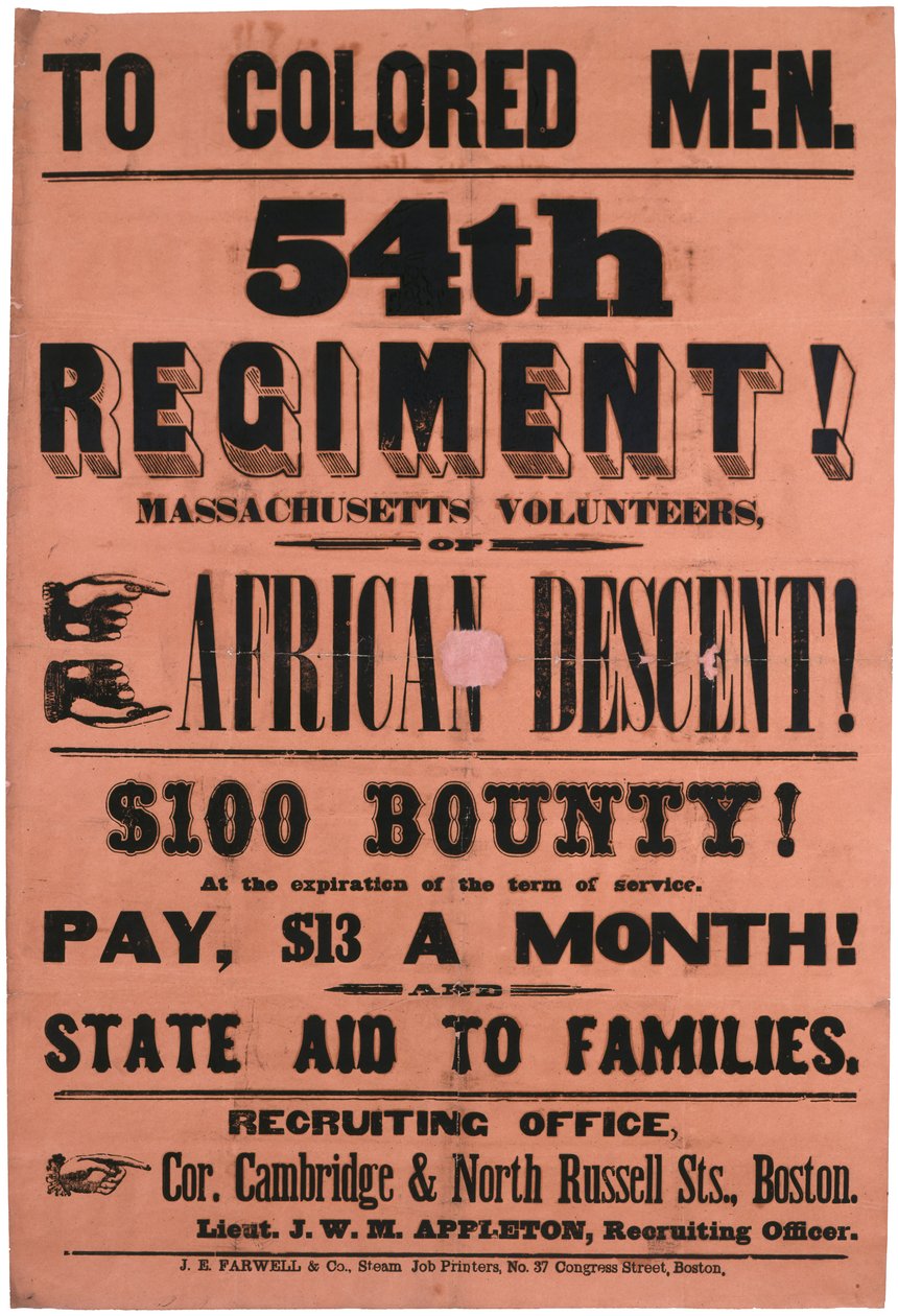 Aux hommes de couleur. 54e régiment! Volontaires du Massachusetts, d
