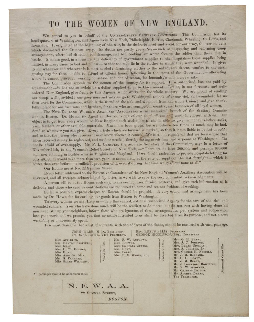 Aux femmes de la Nouvelle-Angleterre (lettre circulaire), vers 1862-1865 - American School