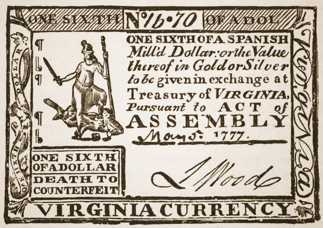 Monnaie de Virginie, équivalente à un sixième de dollar espagnol, 1777 - American School