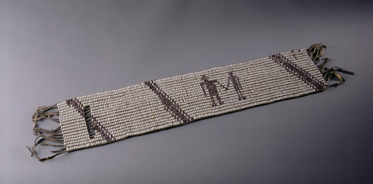 Ceinture de wampum, fabriquée par les Indiens Lenni Lenape, Pennsylvanie - American School