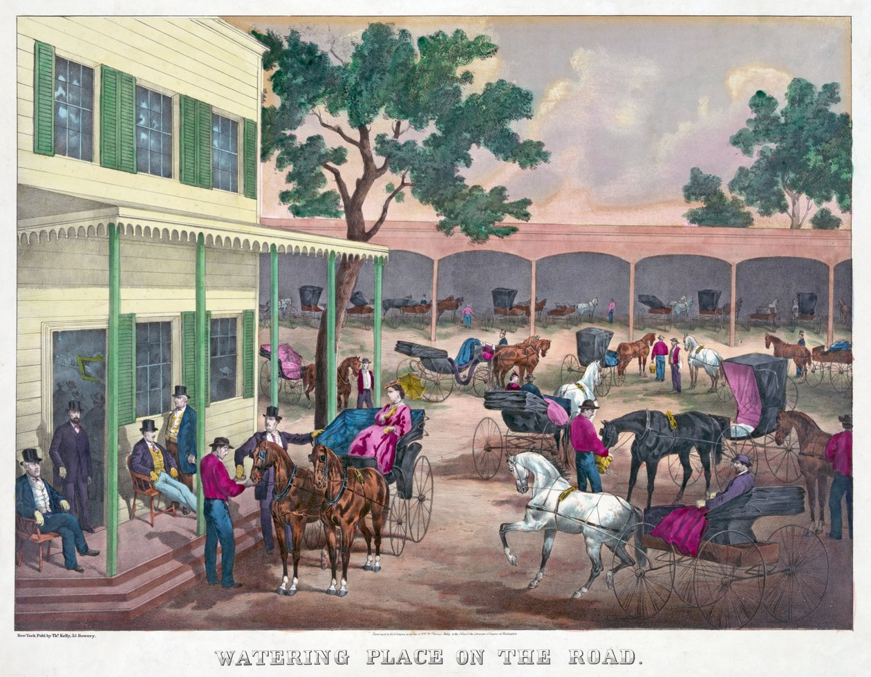 Aire de repos sur la route, pub. 1870 (gravure en couleur) - American School