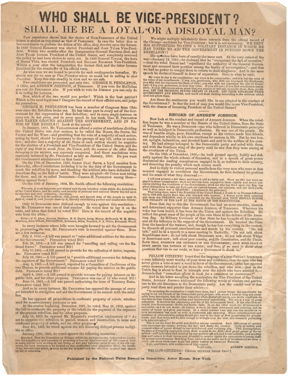 Qui sera vice-président ? George Pendleton contre Andrew Johnson (élection de 1864), 1864 - American School