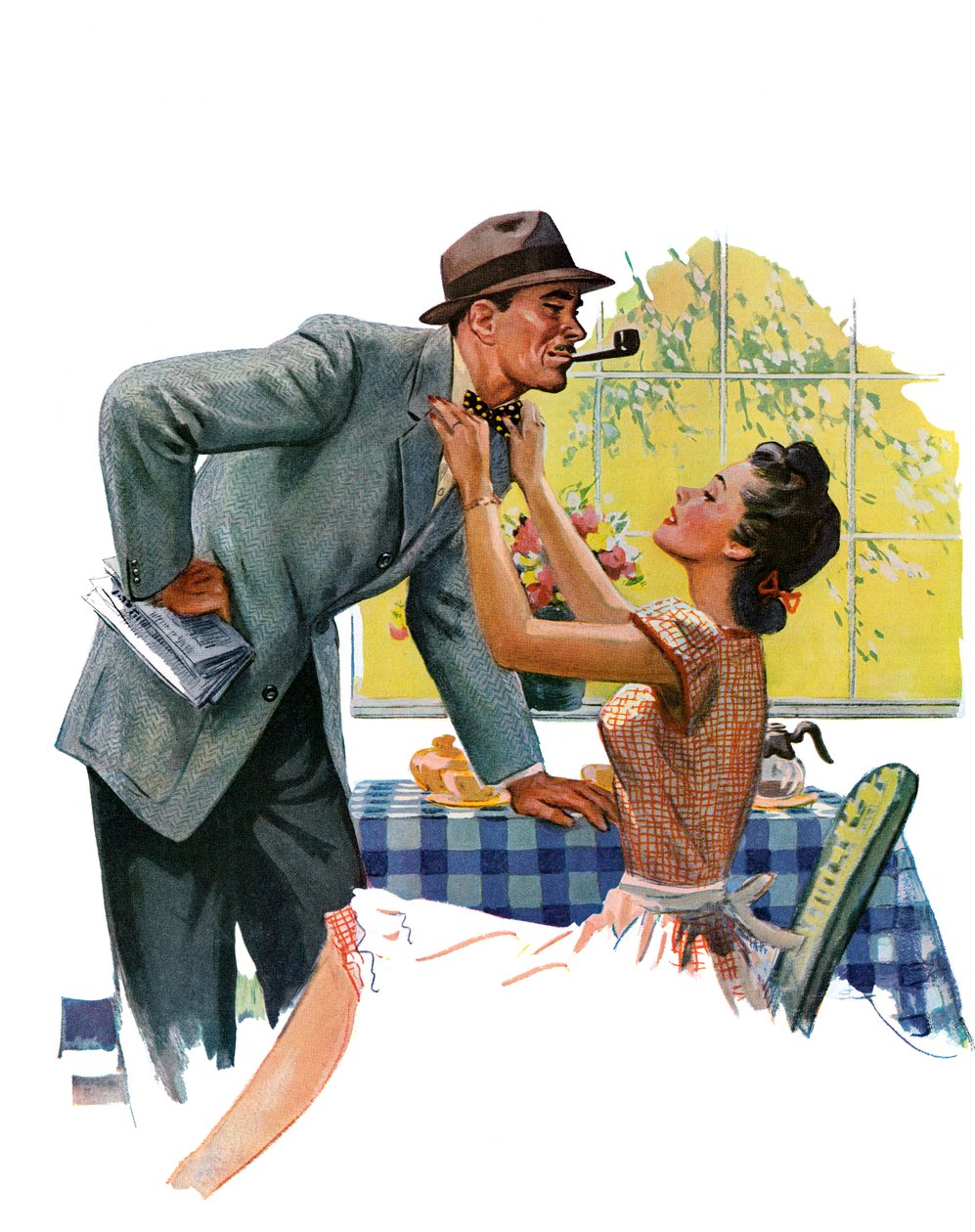 Femme ajustant la cravate de son mari avant qu