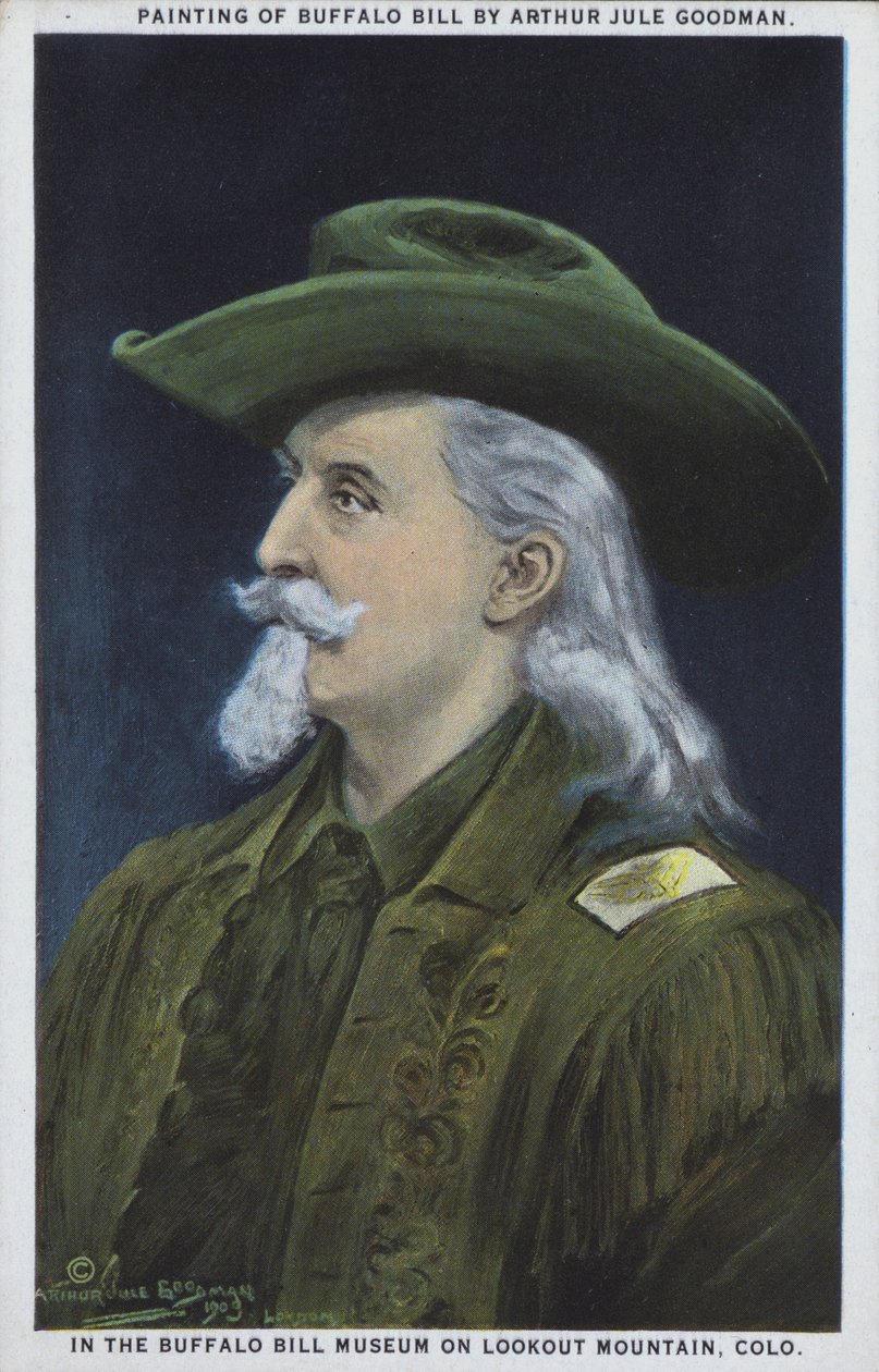 William "Buffalo Bill" Cody, éclaireur, chasseur de bisons et homme de spectacle américain (lithographie couleur) - American School