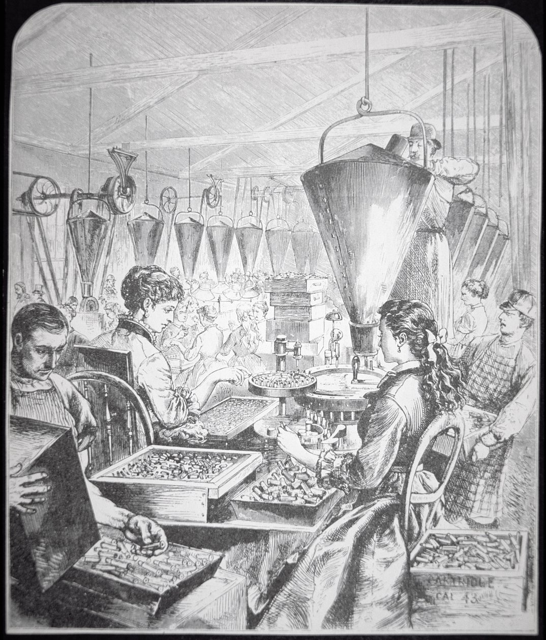 Femmes travaillant dans une usine de munitions, Bridgeport, Connecticut (gravure) - American School