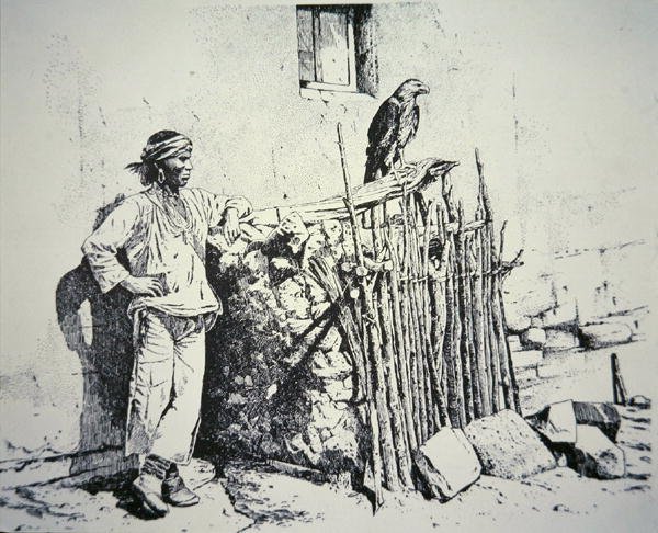 Membre de la tribu Zuni avec une cage à aigles - American School
