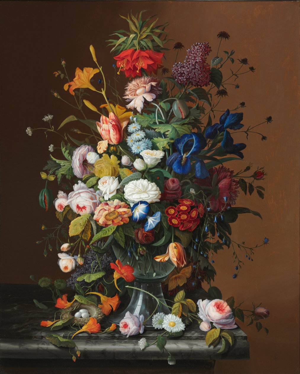 Nature morte de fleurs avec nid d