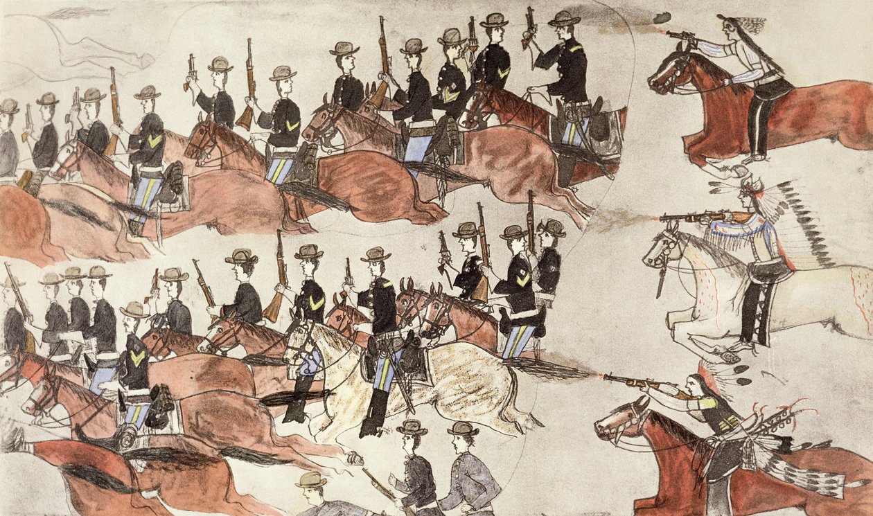 Bataille de Little Bighorn, Montana, USA, 25-26 juin 1876, vers 1900 - Amos Bad Heart Buffalo