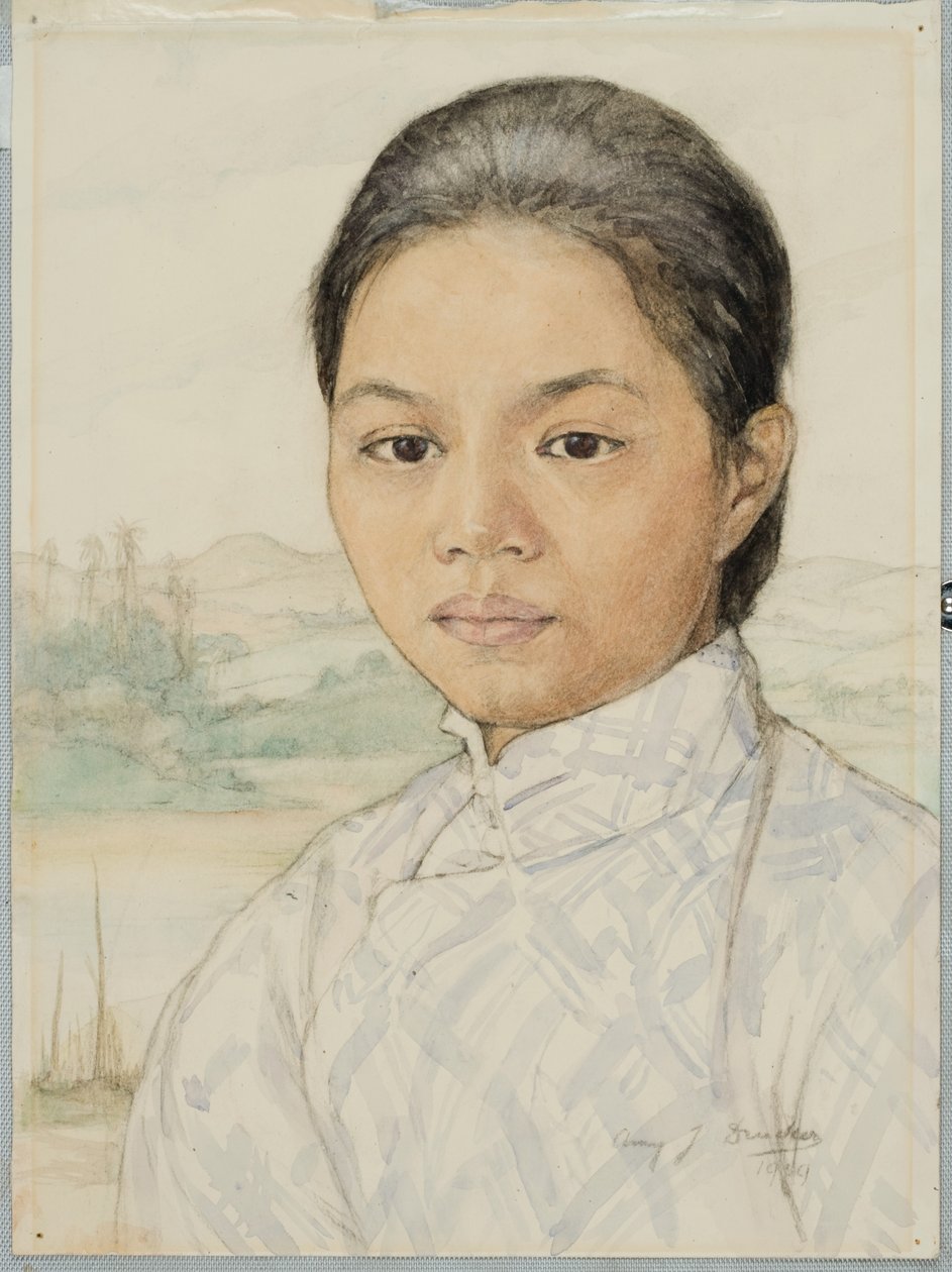 Une femme chinoise malaisienne (aquarelle sur papier) - Amy Julia Drucker