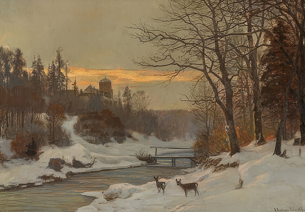 Paysage de rivière en hiver - Anders Andersen Lundby