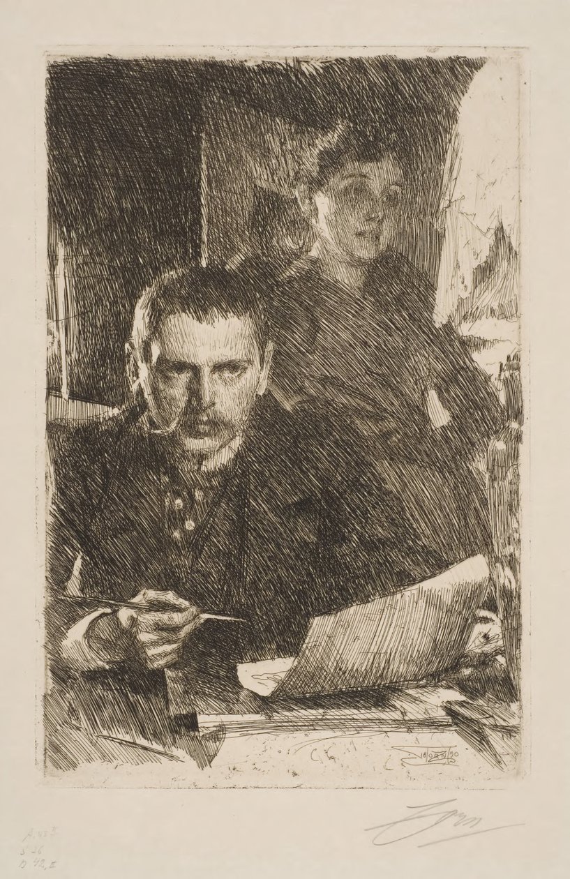 Autoportrait avec son épouse Emma - Anders Zorn