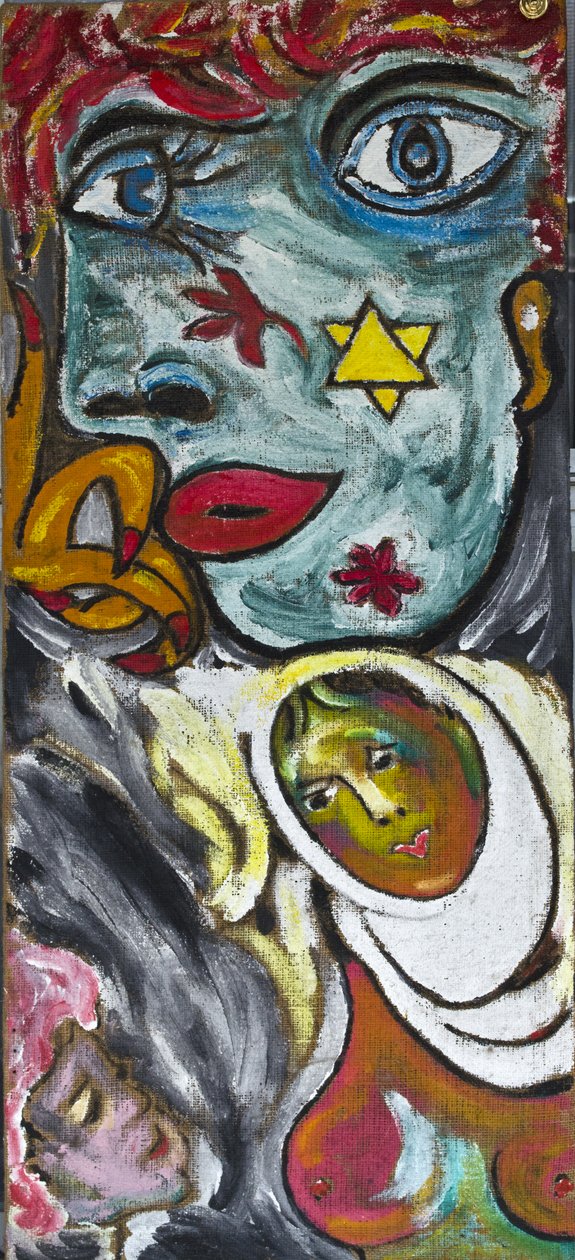 BLUE GIRL AND VEILED WOMAN, 2012 (acrylique sur toile de jute tendue sur un cadre en bois) - Ando Gilardi