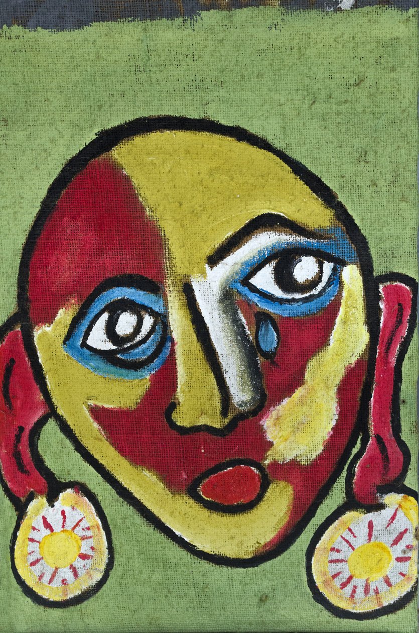 OUTRAGE : TEARFUL FACE, 2012 (acrylique sur toile de jute tendue sur un cadre en bois) - Ando Gilardi