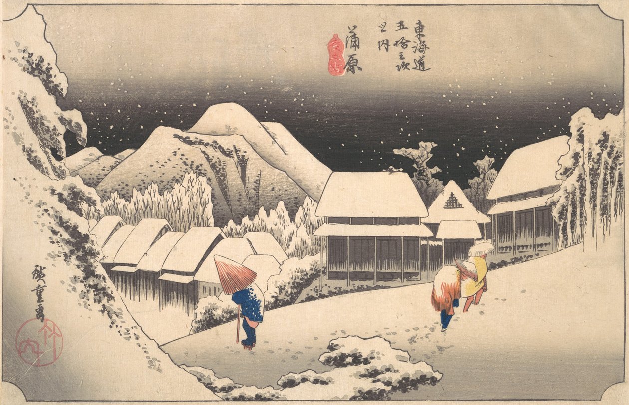 Une soirée enneigée à la station de Kambara, ca. 1833-34 - Ando Hiroshige