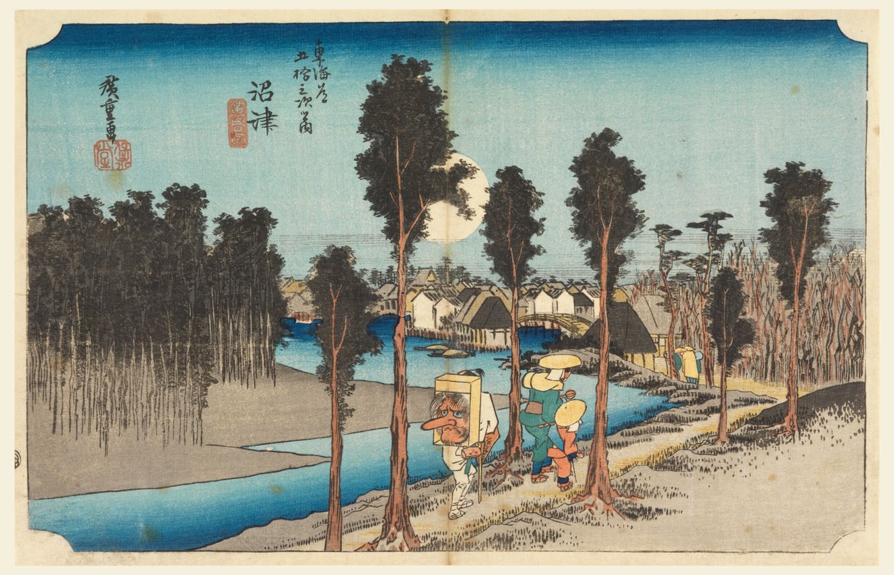 Numazu le soir, dans Les Cinquante-trois Stations de la route Tokaido (Tokaido Gojusan Tsugi-no Uchi) - Ando Hiroshige