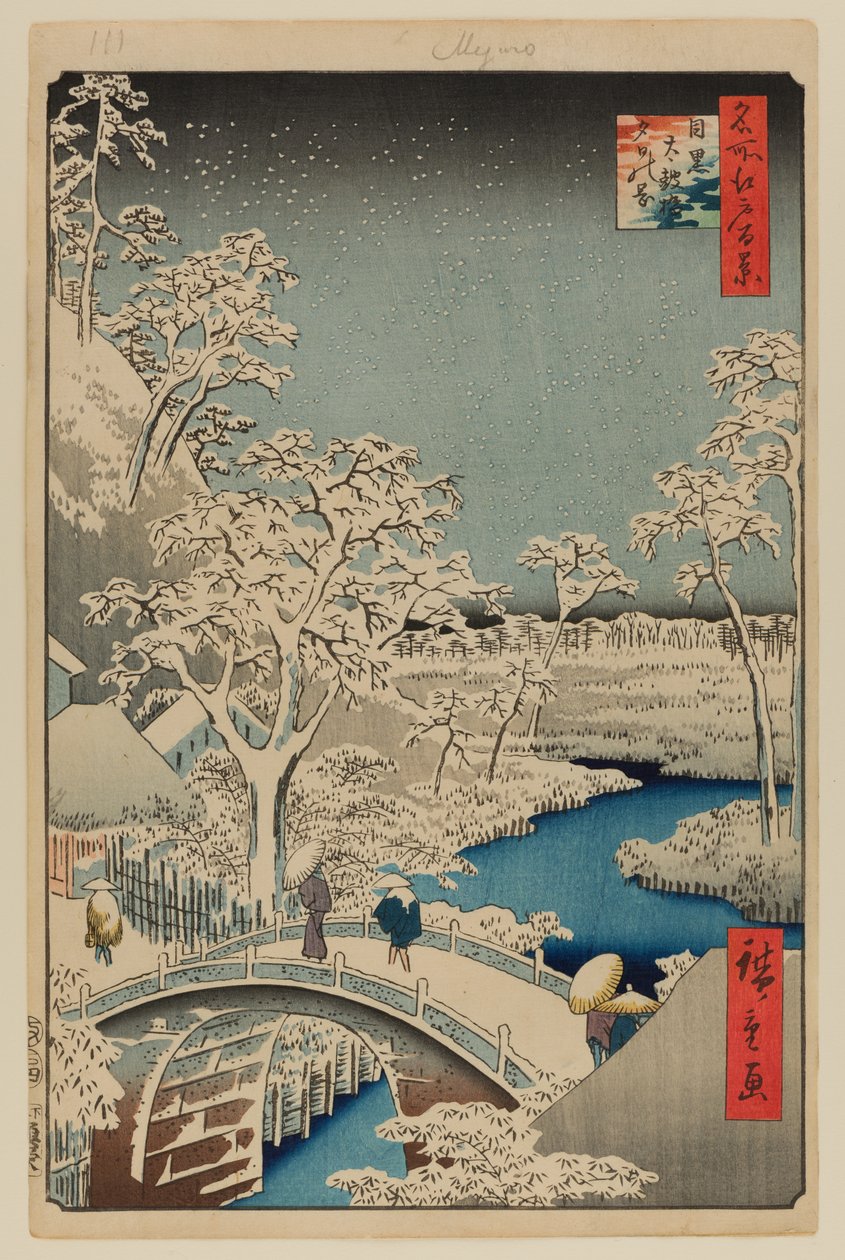 Pont du tambour de Meguro et colline du coucher de soleil - Ando or Utagawa Hiroshige