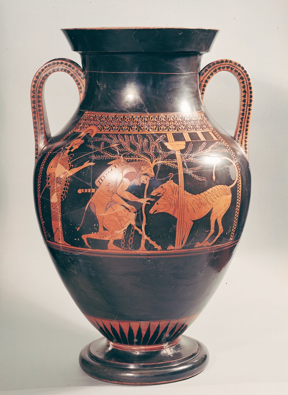 Amphore à figures rouges attiques représentant Héraclès capturant Cerbère, grec, d