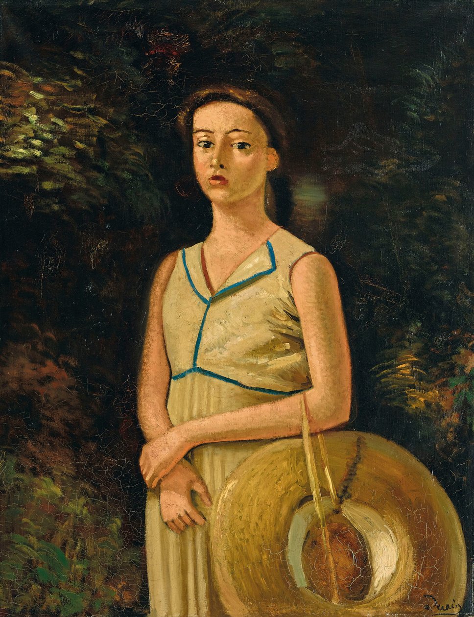 Portrait de Geneviève tenant un chapeau de paille, nièce du peintre - Andre Derain