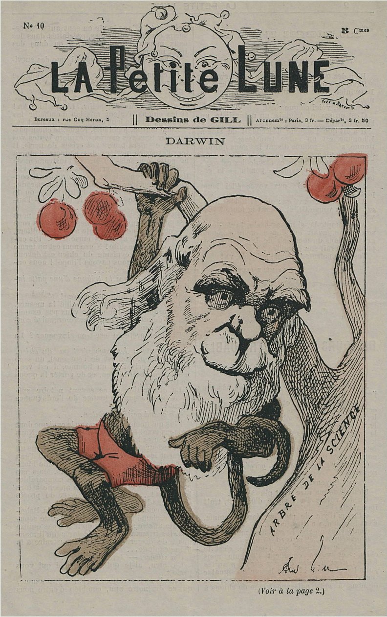 Darwin en singe sur La Petite Lune - Andre Gill
