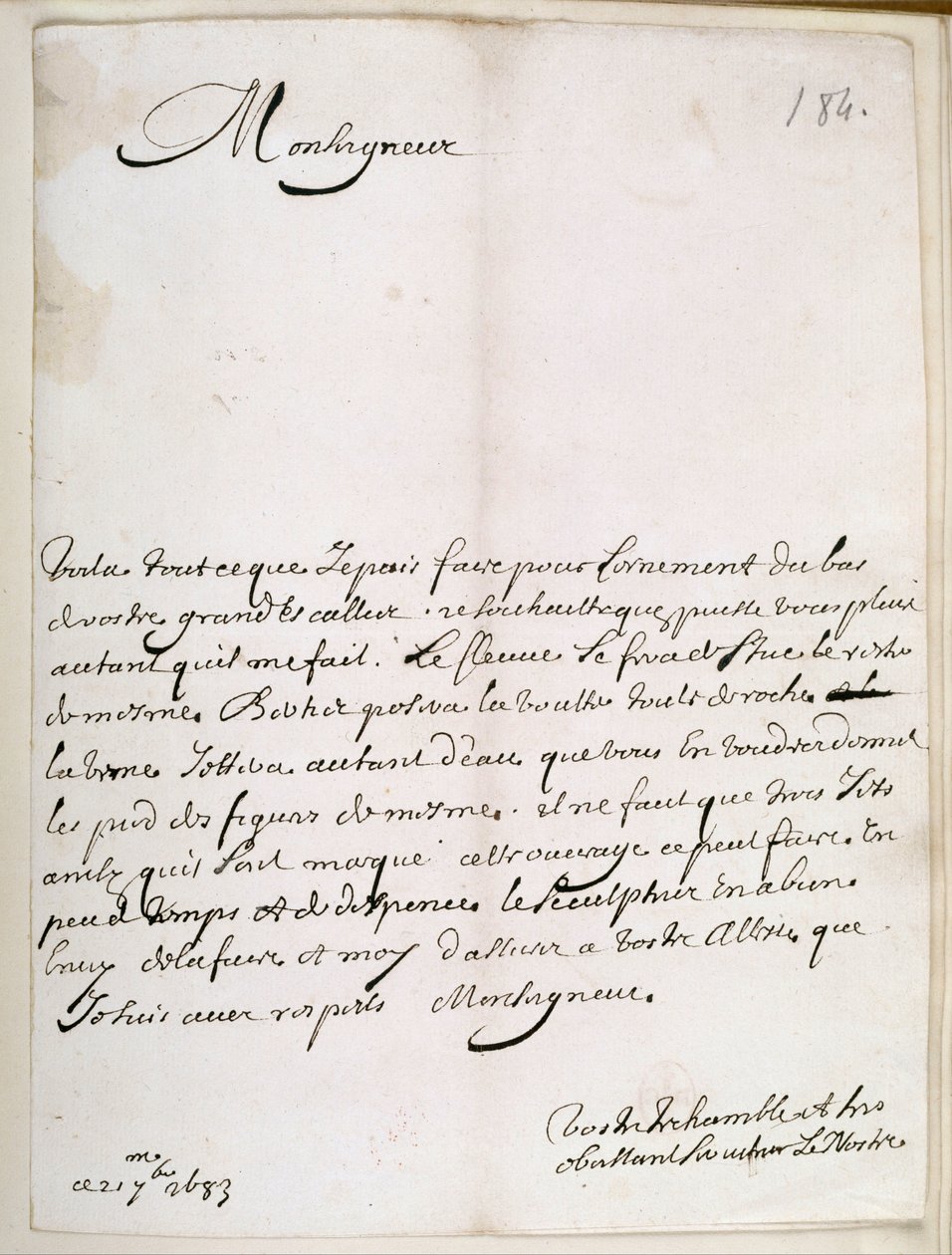 Lettre de Le Nôtre au Grand Condé - Andre Le Notre