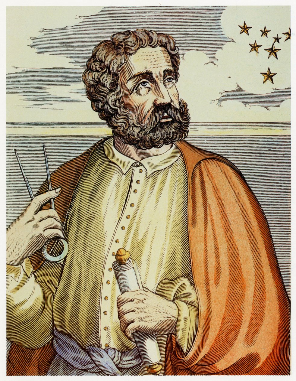 Portrait de Ferdinand Magellan (1480 - 1521) avec des instruments de navigation - Andre Thevet