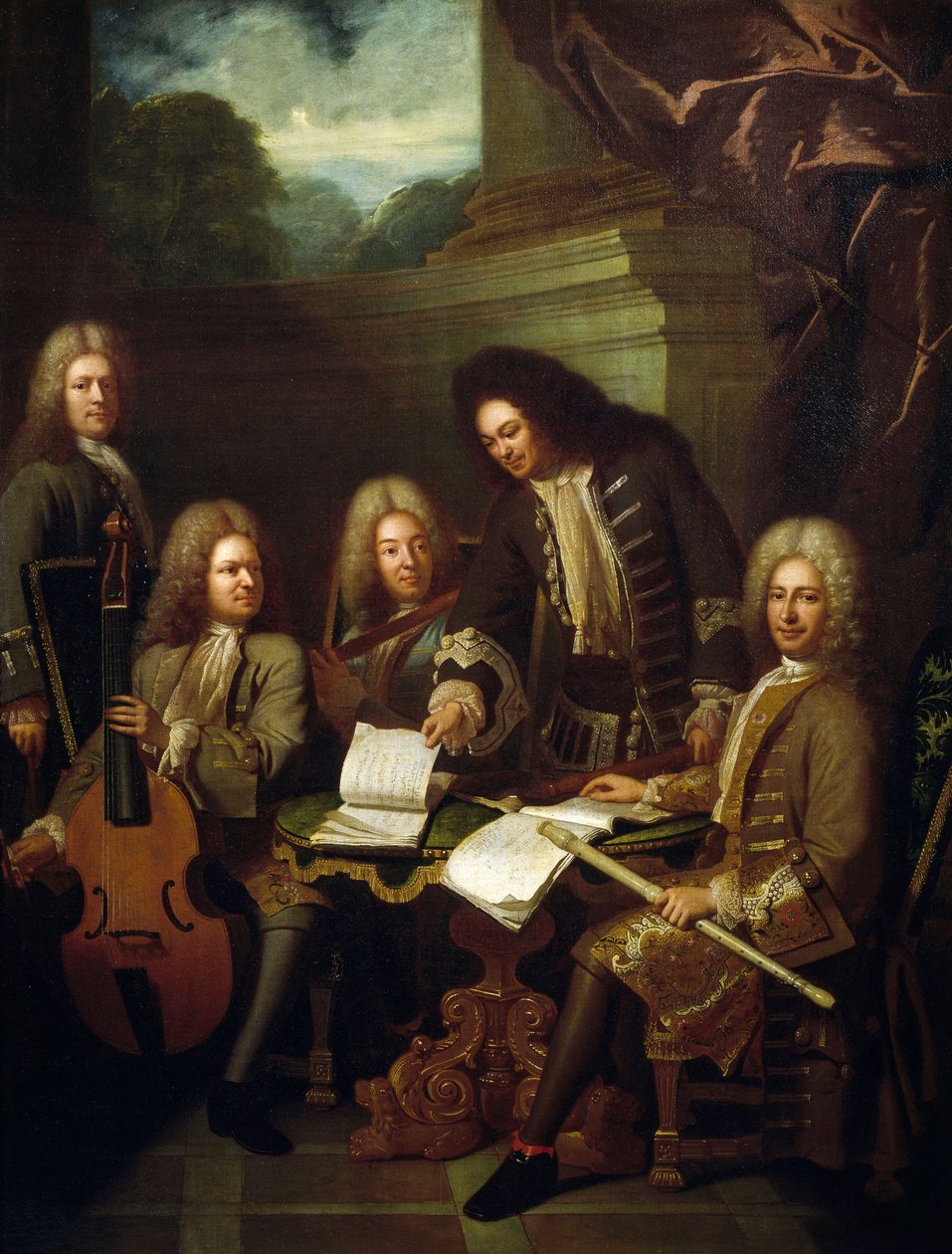 Le compositeur Michel de la Barre dirigeant Marin Marais et les flûtistes de la Chambre du Roi - Andre Bouys