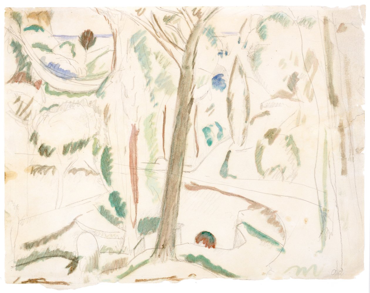 Sans titre (étude pour The Turning Road), vers 1906 (mine de plomb et aquarelle sur papier) - Andre Derain