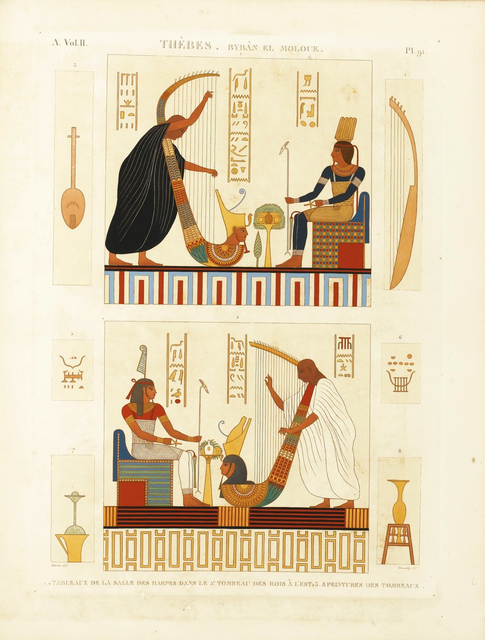 Peintures de deux harpistes dans la tombe du pharaon Ramsès III dans la Vallée des Rois - Andre Dutertre