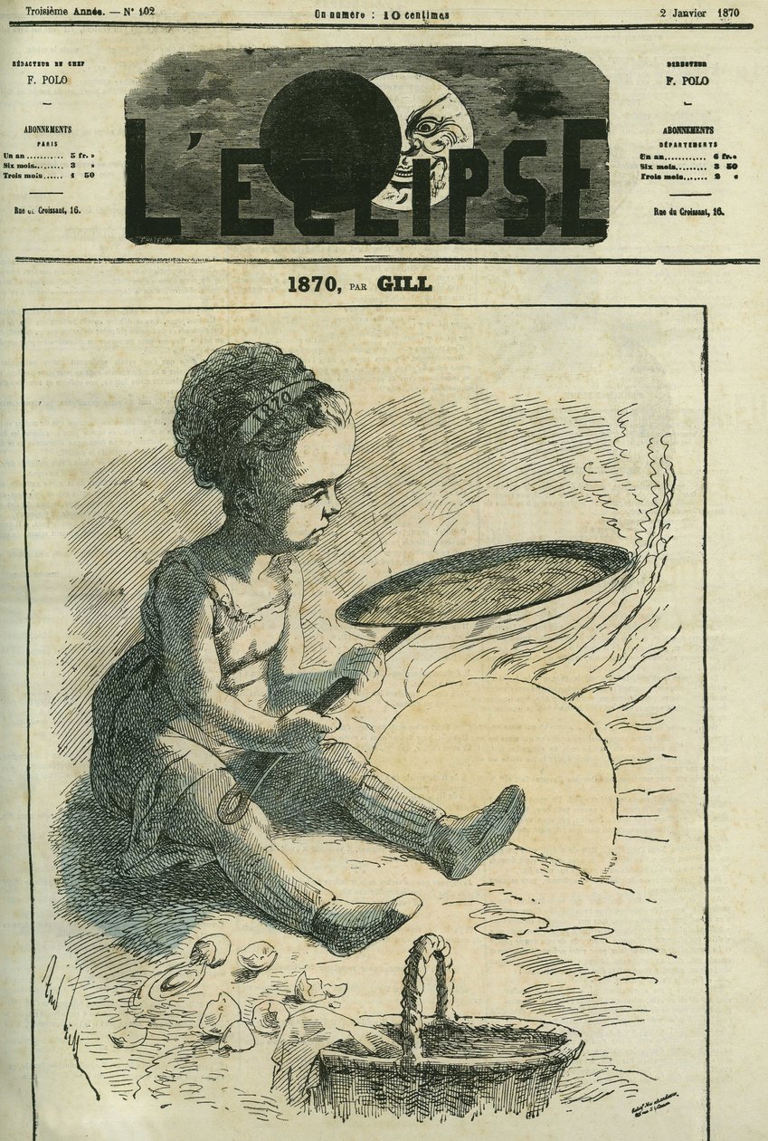 1870, cuisine sociale : une petite fille cuisine une crêpe dans un poêle chauffé par le soleil. Couverture dans « L