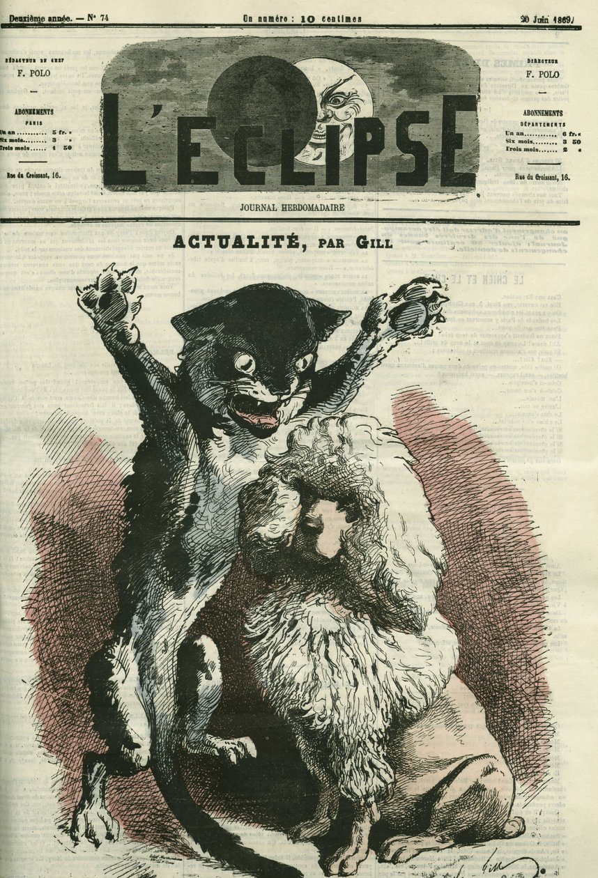 Actualité, illustration pour une exposition « Le chien et le chat » à Paris - Andre Gill