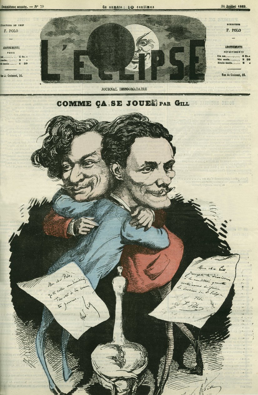 André Gill (1840-1885), caricaturiste français et F. Polo, directeur de « L
