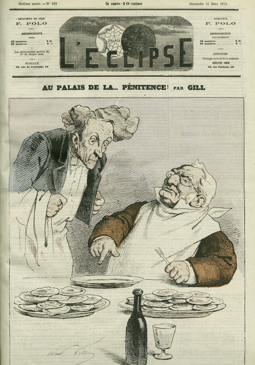 Au palais de la pénitence, caricature du Président de la République Adolphe Thiers (1797-1877). Couverture dans « L