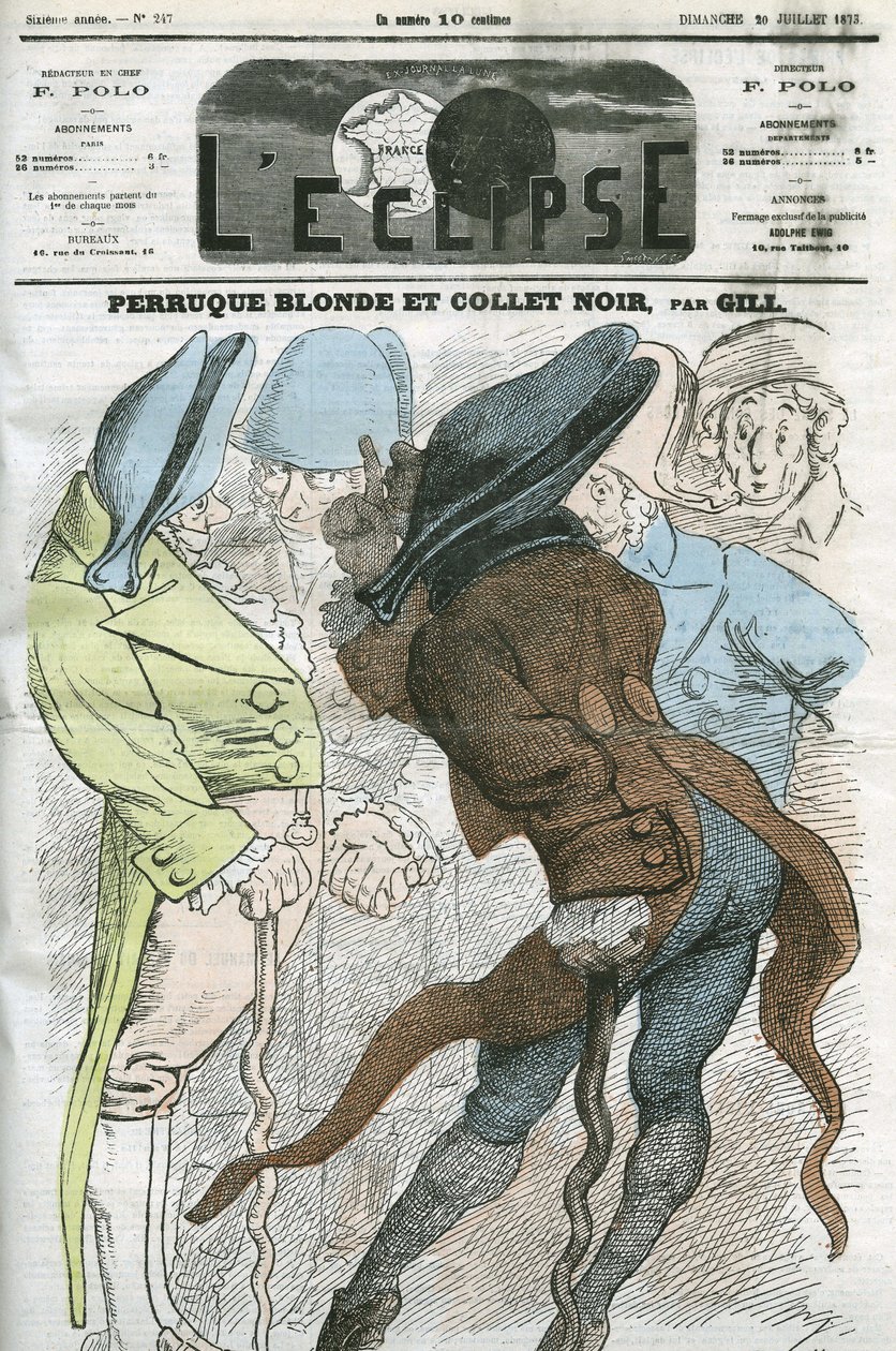 Caricature « Perruque blonde et col noir ». Couverture dans « L