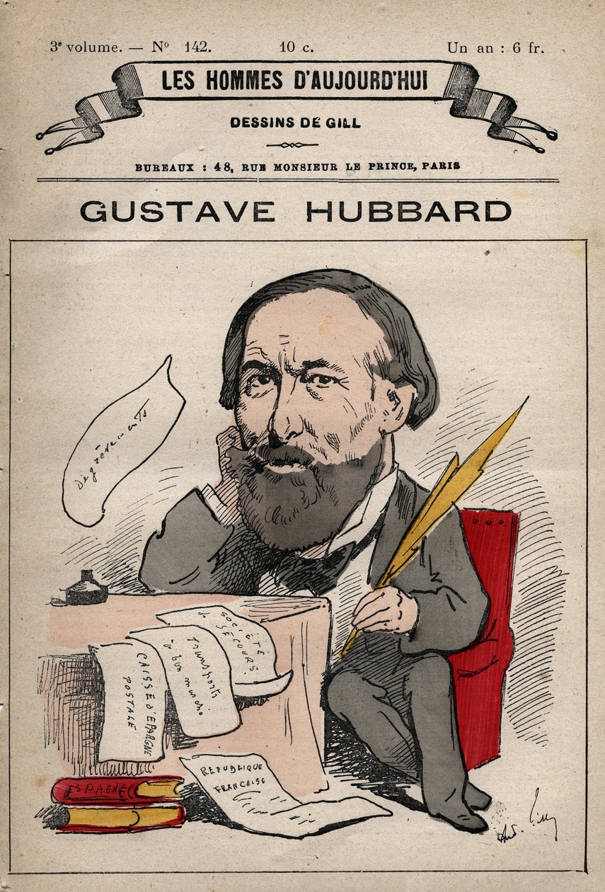 Caricature de Nicolas Gustave Hubbard (1828-1888) économiste politique anglais de 