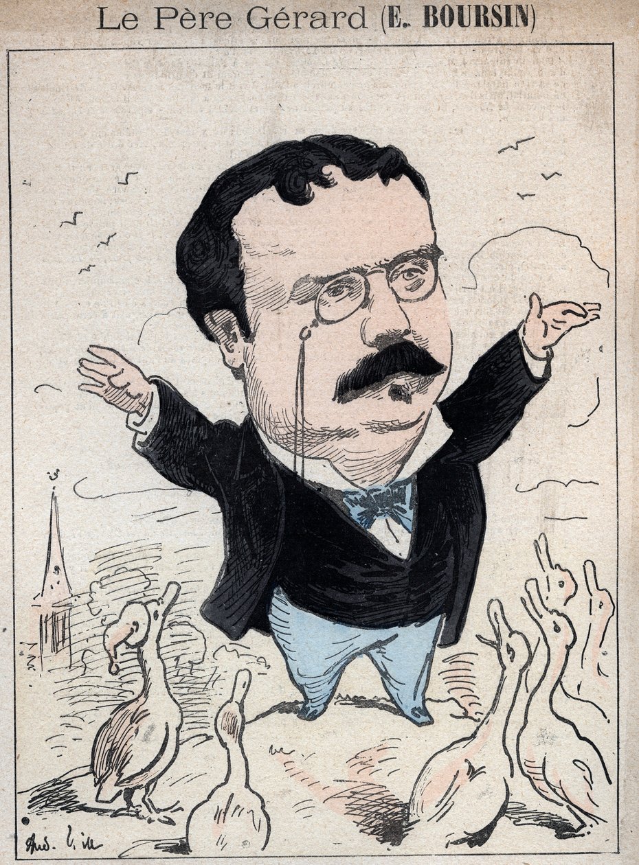 Elphège Boursin, journaliste, essayiste politique, homme de lettres et historien - caricature par André Gill dans « Les Hommes d