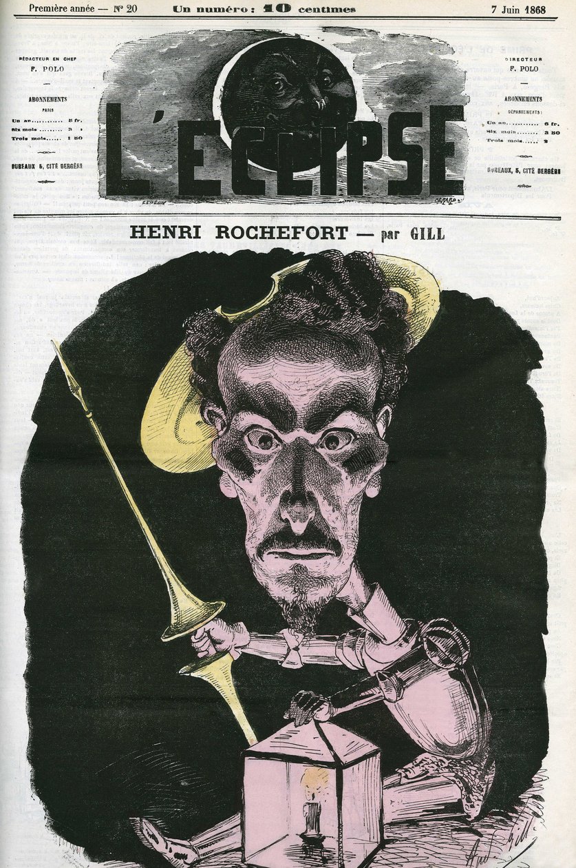 Henri Rochefort (1831-1913), journaliste, écrivain et homme politique français. Couverture dans « L