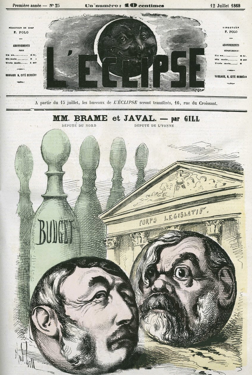 Jules Louis Joseph Brame (1808-1878) homme politique français et Louis Emile Javal (1839-1907), homme politique français. Couverture dans "L