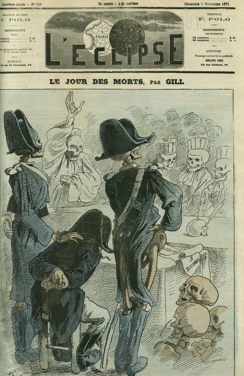 Le jour des morts, Napoléon III jugé devant une assemblée de squelettes pour la défaite de Sedan. Couverture de « L