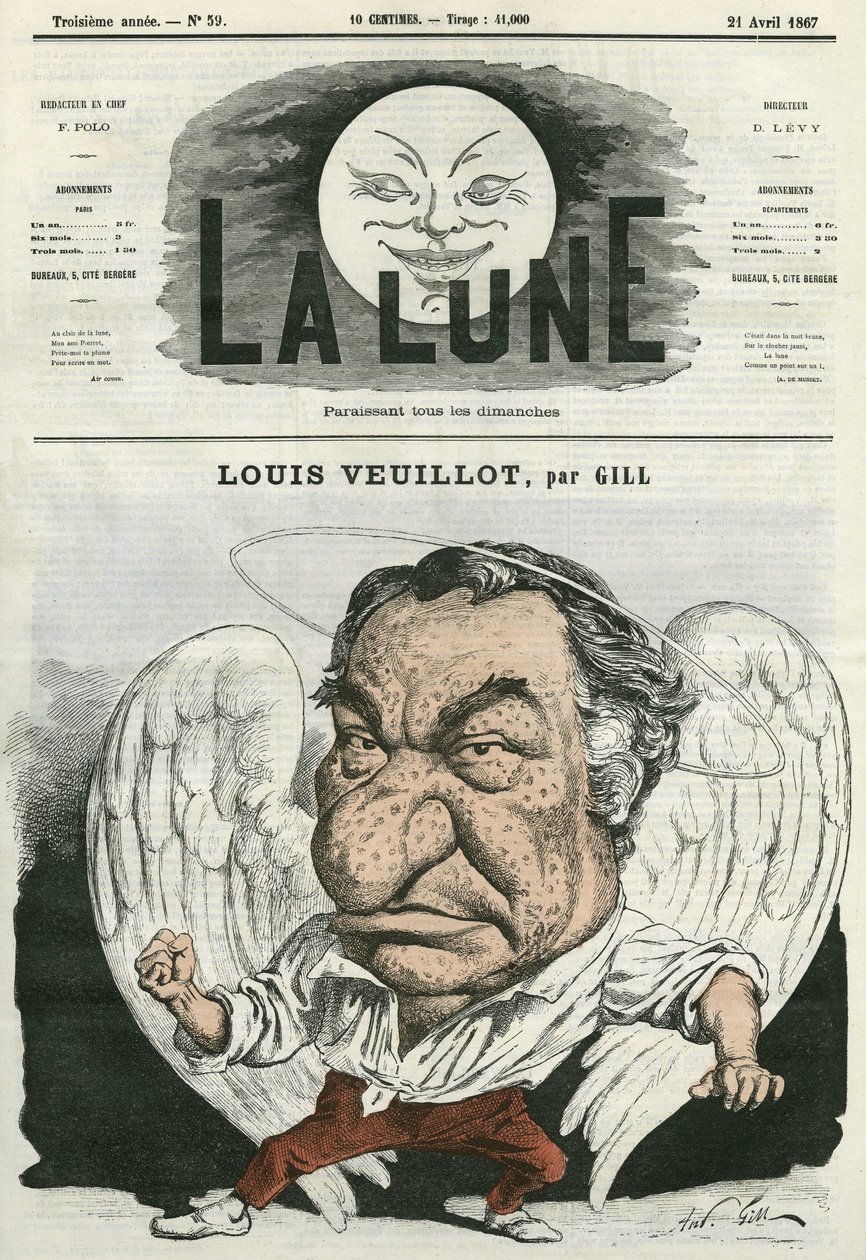 Portrait de Louis Veuillot (1813-1883), journaliste et homme de lettres français. Caricature de Gill, dans "La Lune", 21 avril - Andre Gill