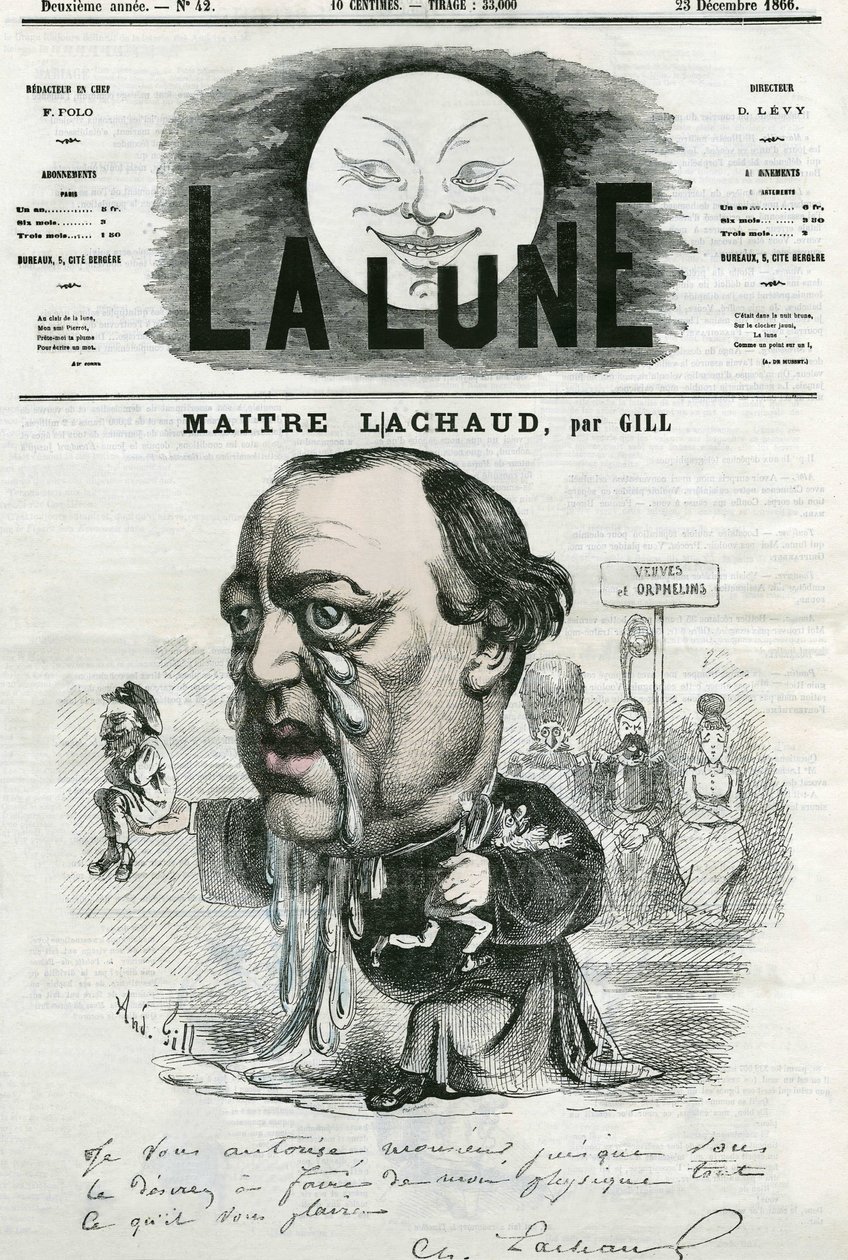 Portrait de Maître Charles Lachaud (1817-1882), avocat français. Caricature de Gill, dans "La Lune", 23 décembre - Andre Gill