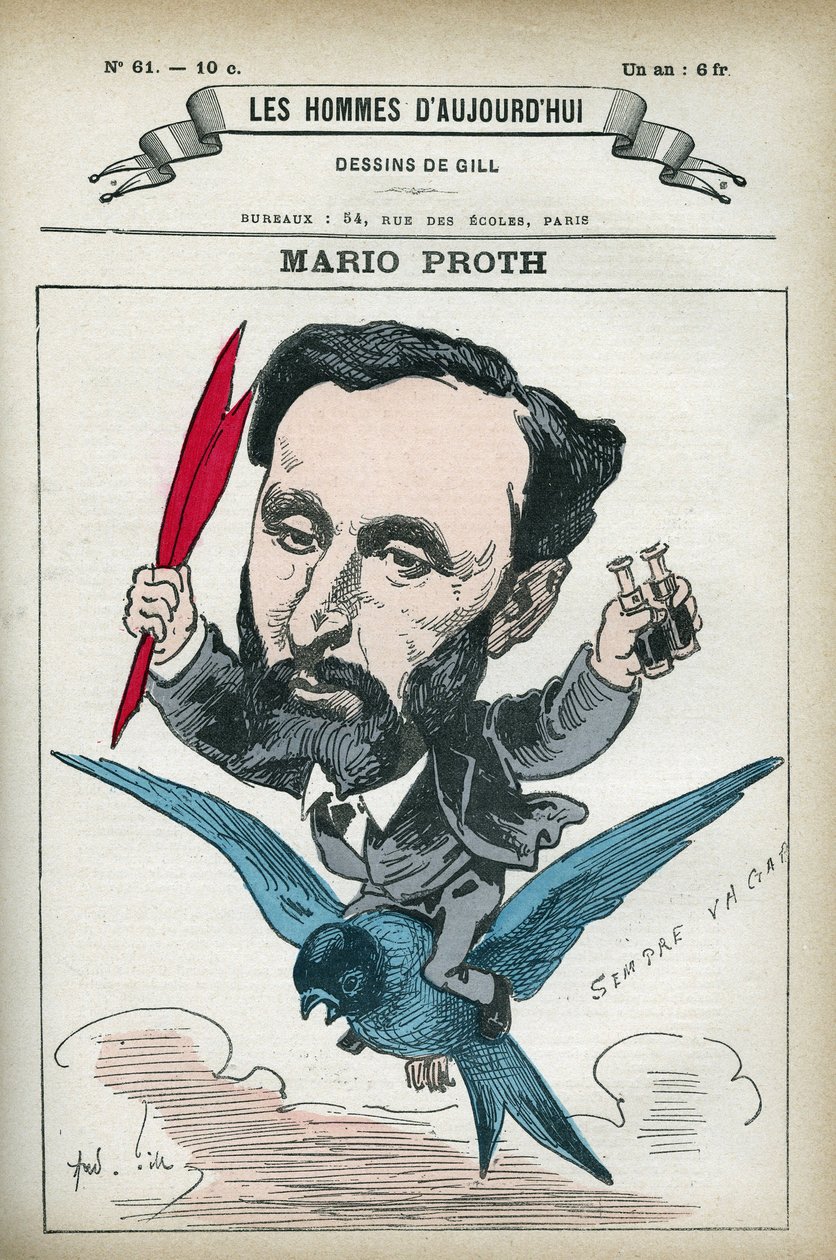 Portrait de Mario Proth (1832-1891), écrivain, critique littéraire et publiciste français. Caricature par Gill, Paris - Andre Gill