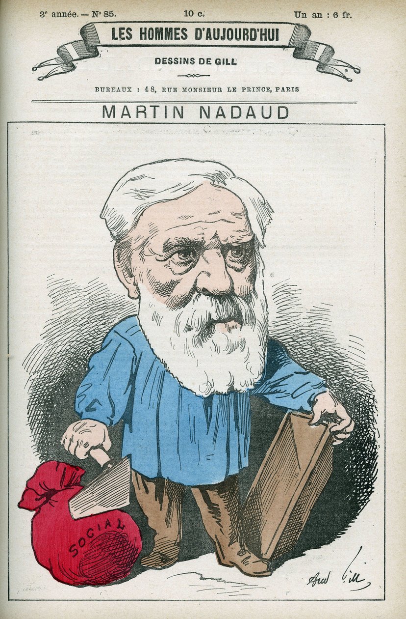 Portrait de Martin Nadaud (1815-1898), maître et homme politique français, il fut député de la Creuse de 1876 à 1889. Caricature par Gill, Paris - Andre Gill