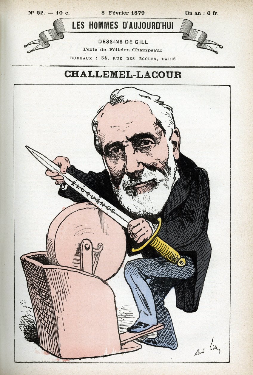 Portrait de Paul-Armand Challemel-Lacour (1827-1896), politicien, diplomate et historien de la philosophie française. Caricature par Gill, dans "Les Hommes d