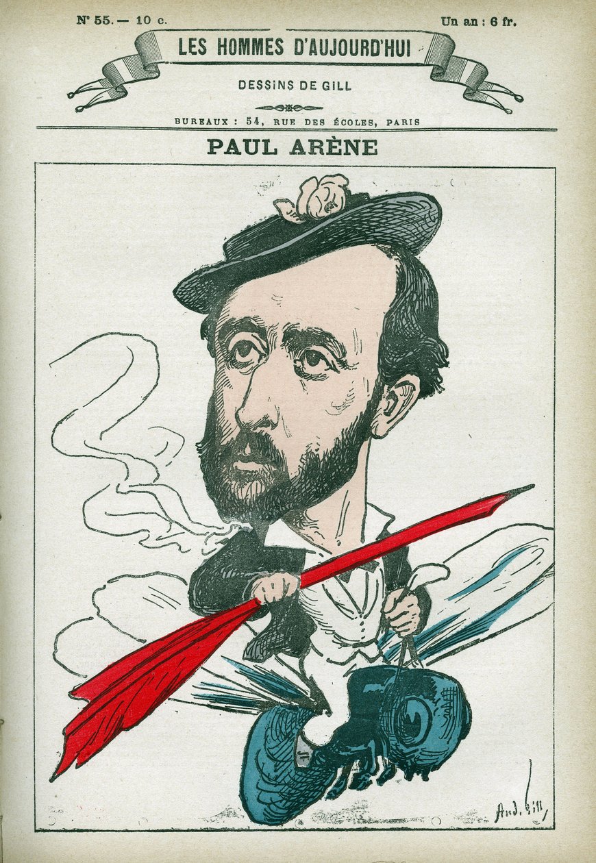 Portrait de Paul Arène (1843-1896), poète et écrivain français. Caricature par Gill, Paris. - Andre Gill